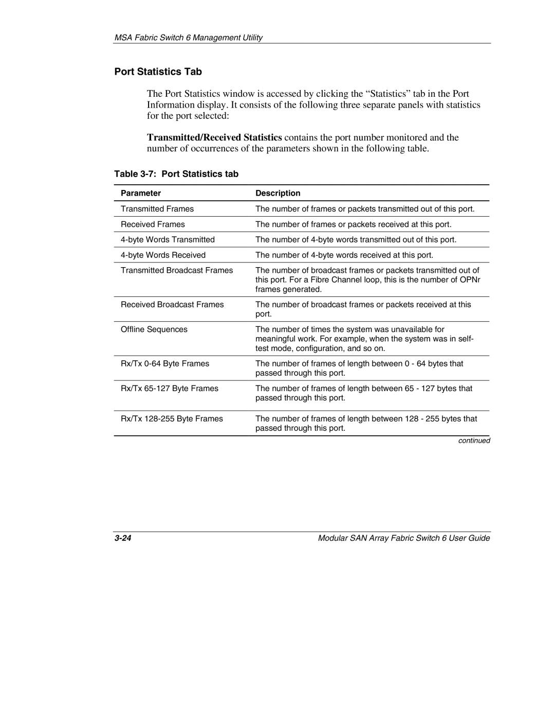 Compaq 230934-002, Switch 6 manual Port Statistics Tab, Port Statistics tab 