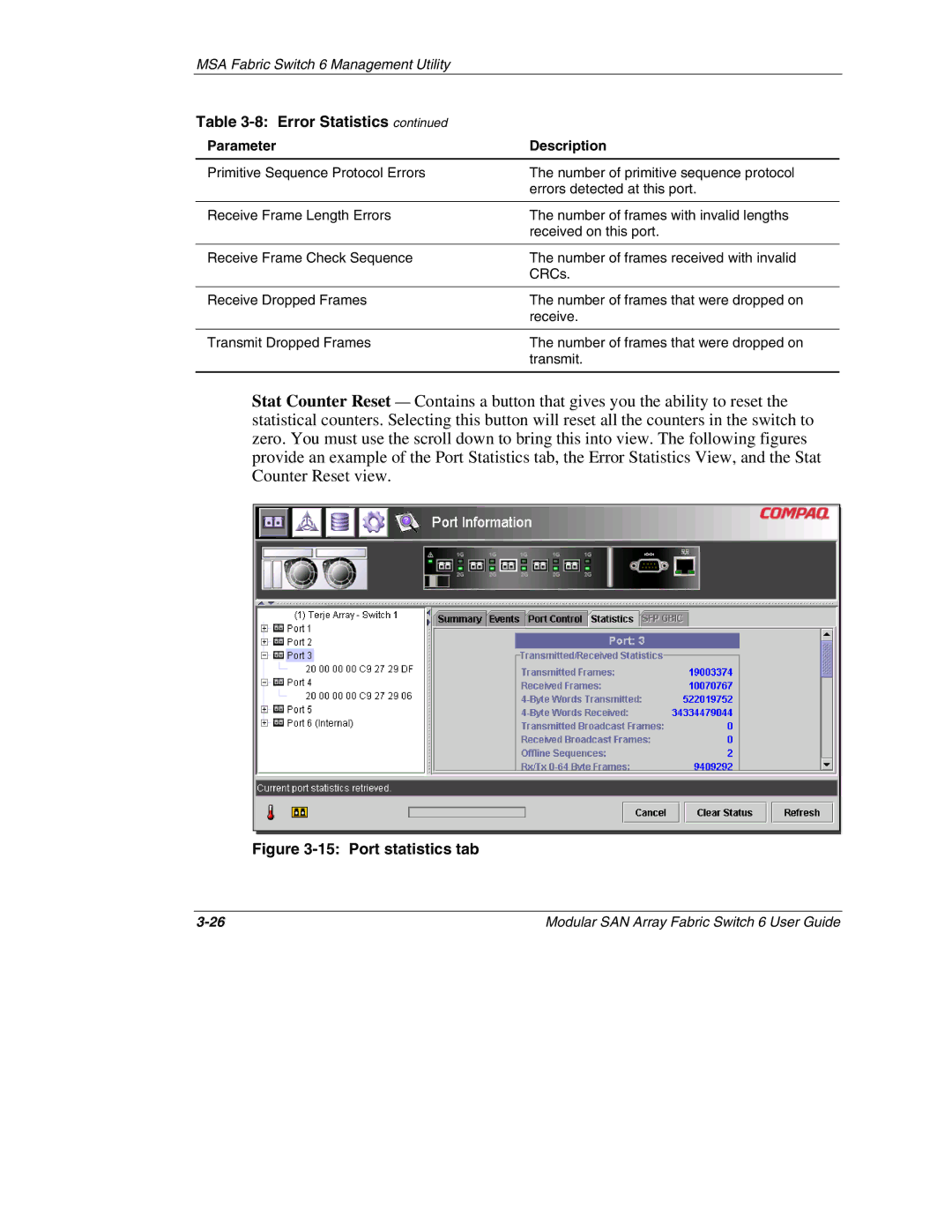 Compaq 230934-002, Switch 6 manual Port statistics tab 