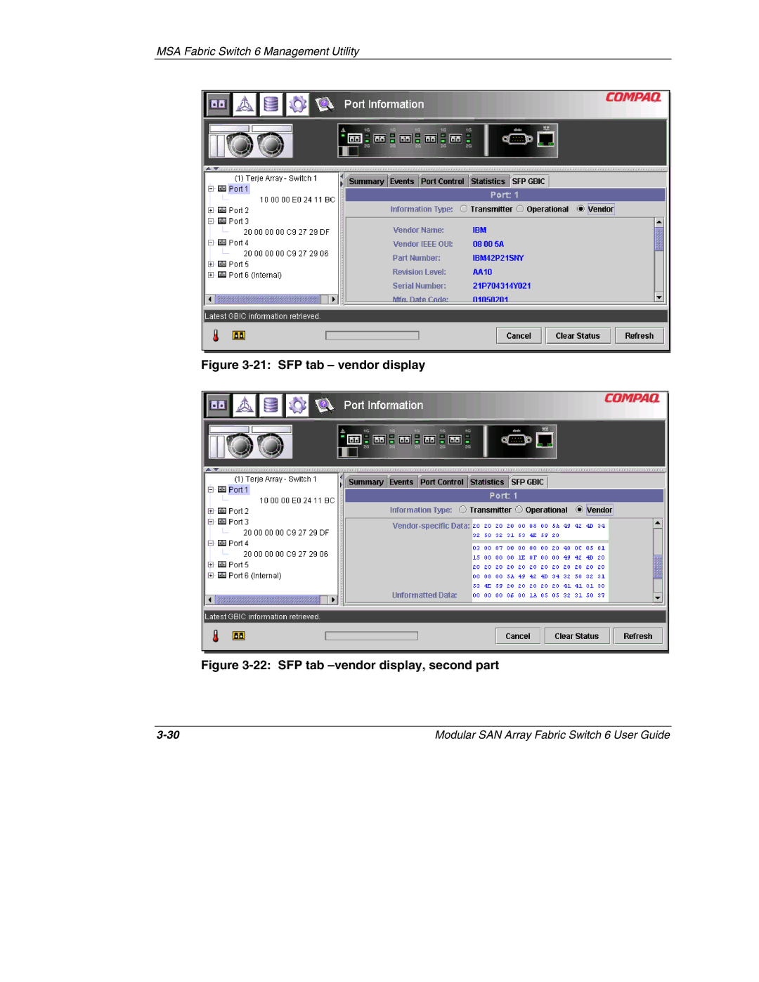 Compaq 230934-002, Switch 6 manual SFP tab vendor display 