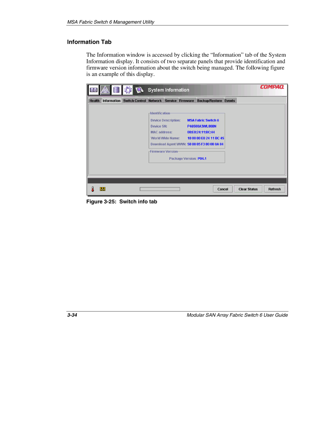 Compaq 230934-002, Switch 6 manual Information Tab, Switch info tab 