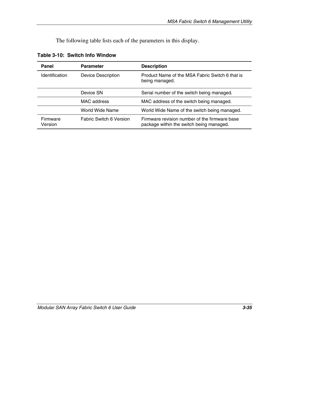 Compaq Switch 6, 230934-002 manual Switch Info Window 