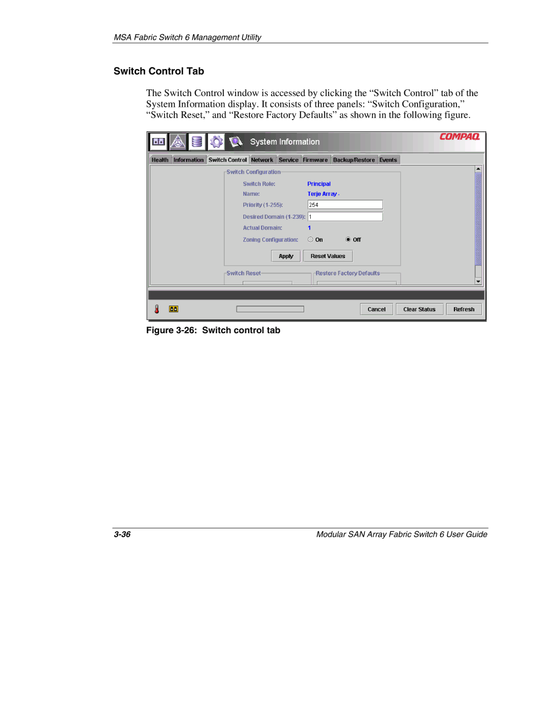 Compaq 230934-002, Switch 6 manual Switch Control Tab, Switch control tab 