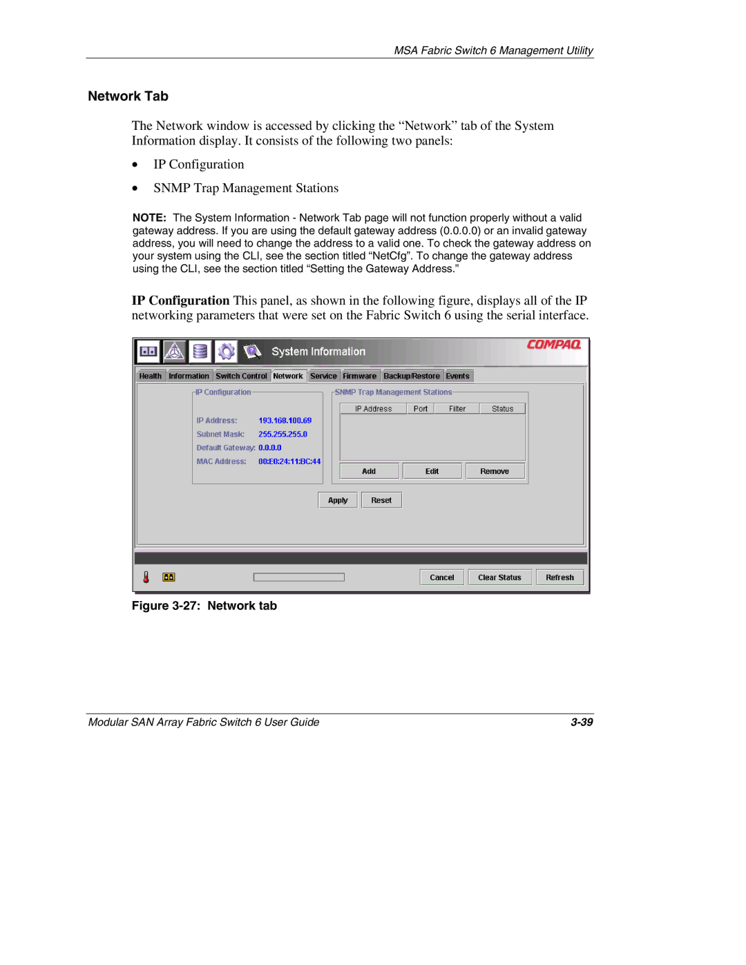 Compaq Switch 6, 230934-002 manual Network Tab, Network tab 