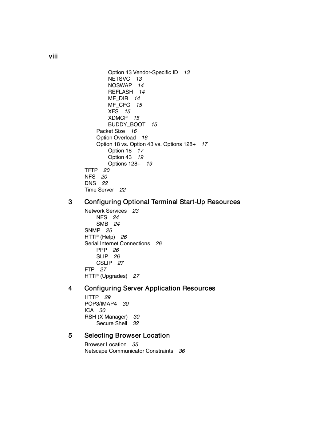 Compaq T1500 manual Viii, Configuring Optional Terminal Start-Up Resources, Configuring Server Application Resources 