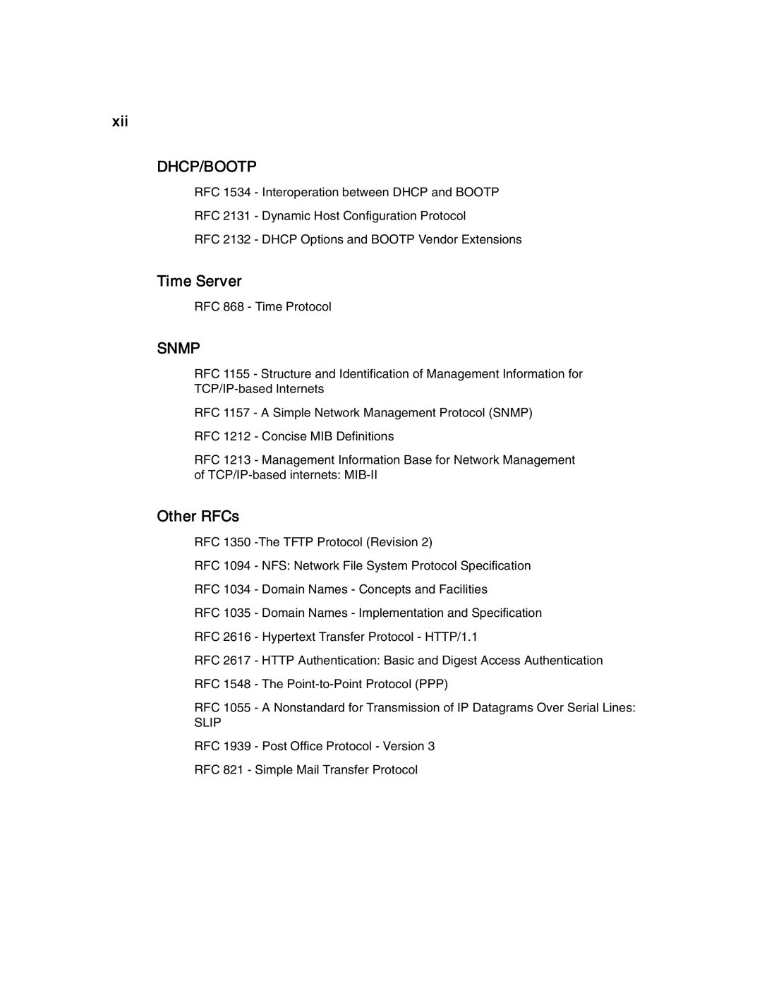 Compaq T1500 manual Xii, Time Server, Other RFCs 