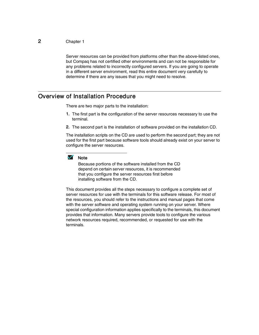 Compaq T1500 manual Overview of Installation Procedure 