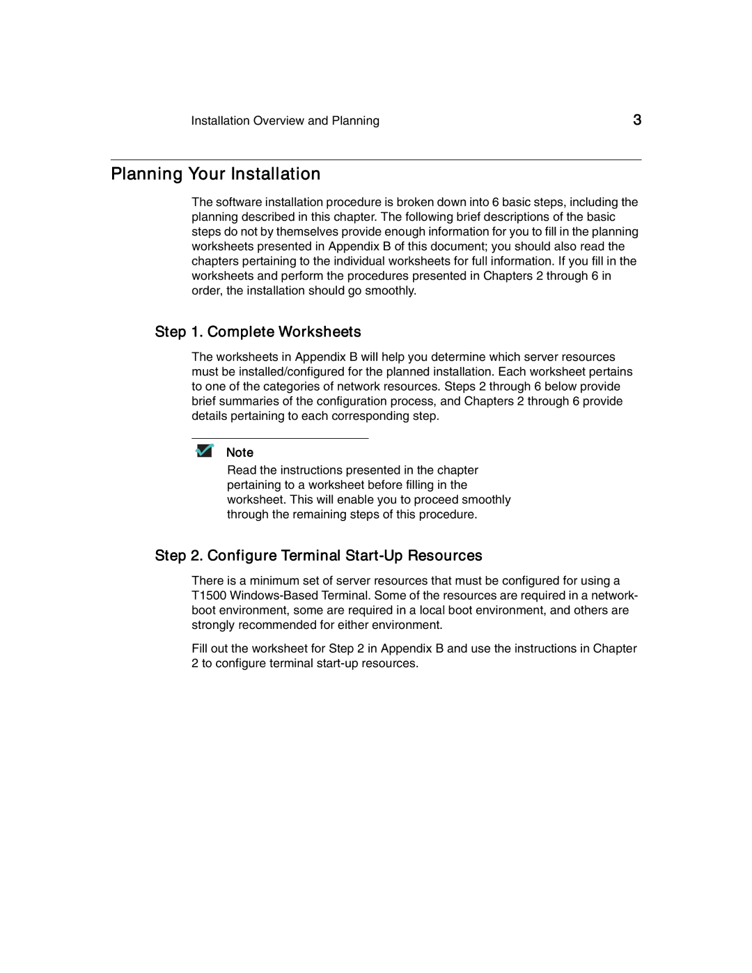 Compaq T1500 manual Planning Your Installation, Complete Worksheets, Configure Terminal Start-Up Resources 