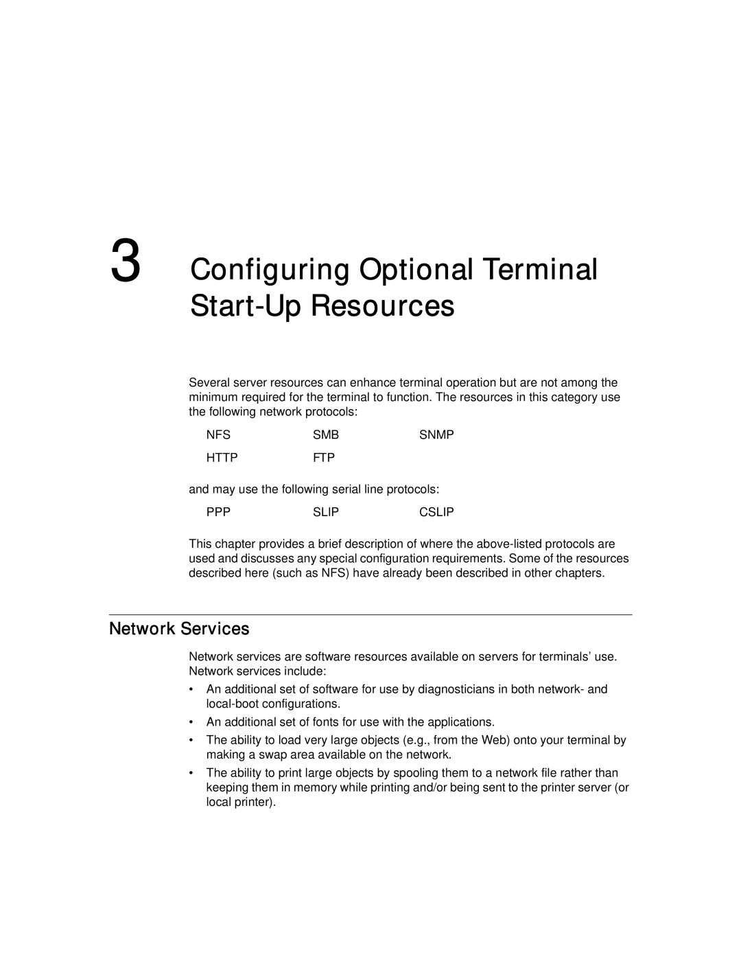 Compaq T1500 manual Configuring Optional Terminal Start-Up Resources, Network Services 