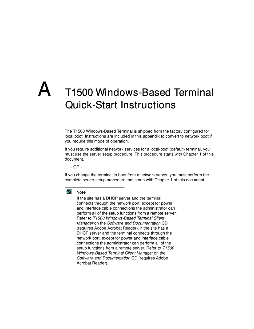 Compaq manual T1500 Windows-Based Terminal Quick-Start Instructions 