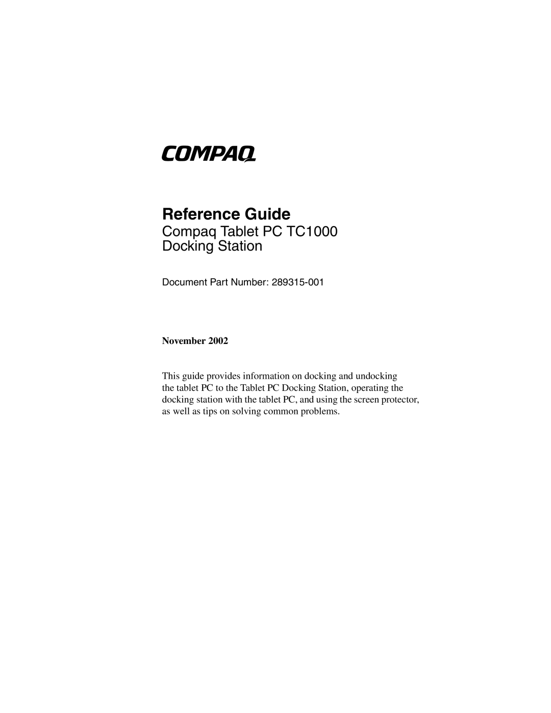 Compaq TC1000 manual Reference Guide 