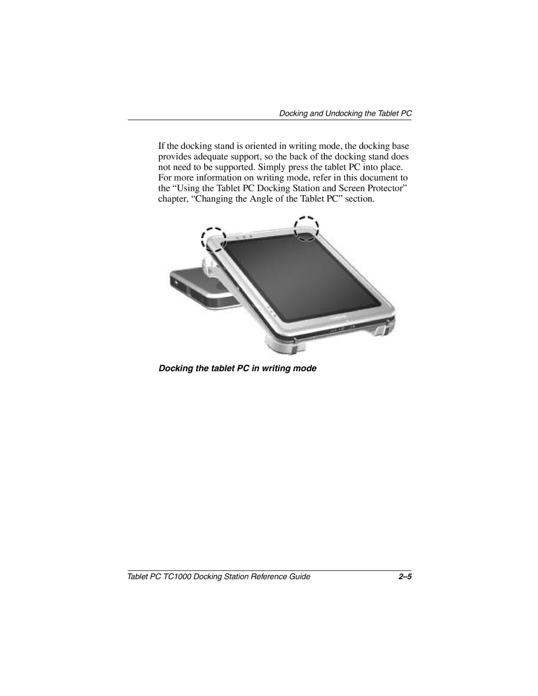 Compaq TC1000 manual Docking the tablet PC in writing mode 