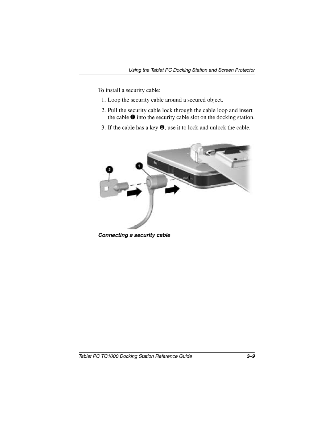 Compaq TC1000 manual Connecting a security cable 