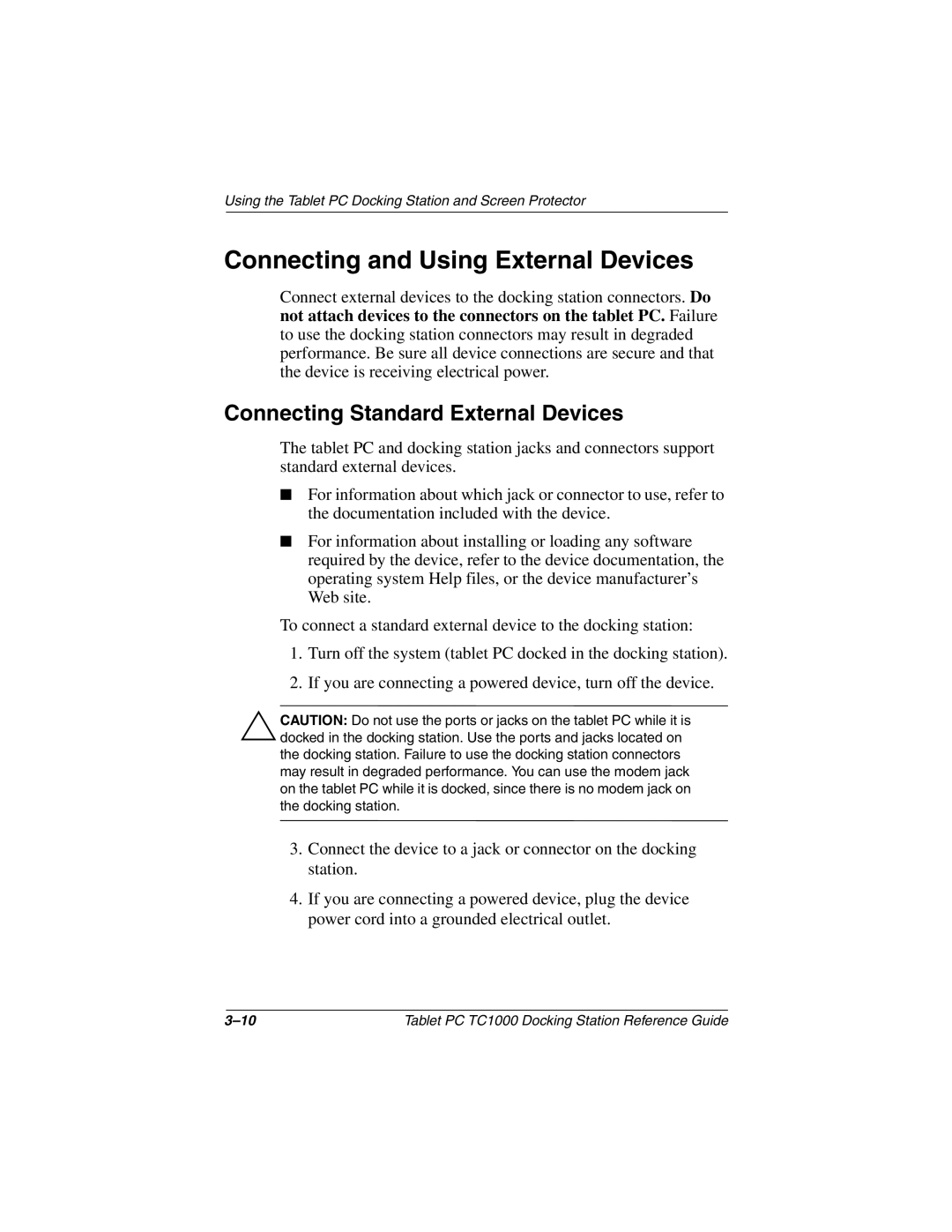 Compaq TC1000 manual Connecting and Using External Devices, Connecting Standard External Devices 