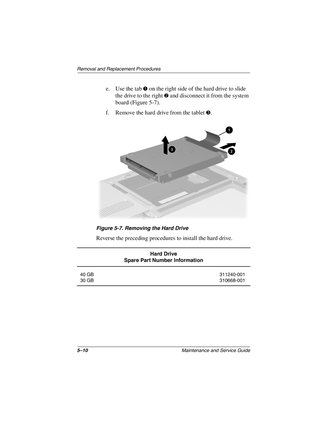 Compaq TC1000 manual Reverse the preceding procedures to install the hard drive, Hard Drive Spare Part Number Information 