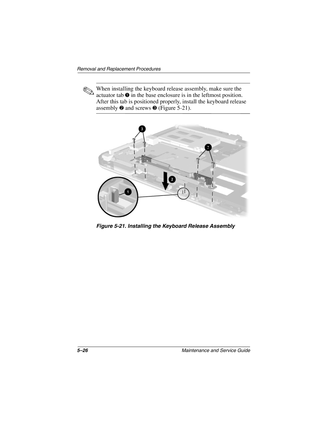 Compaq TC1000 manual Installing the Keyboard Release Assembly 