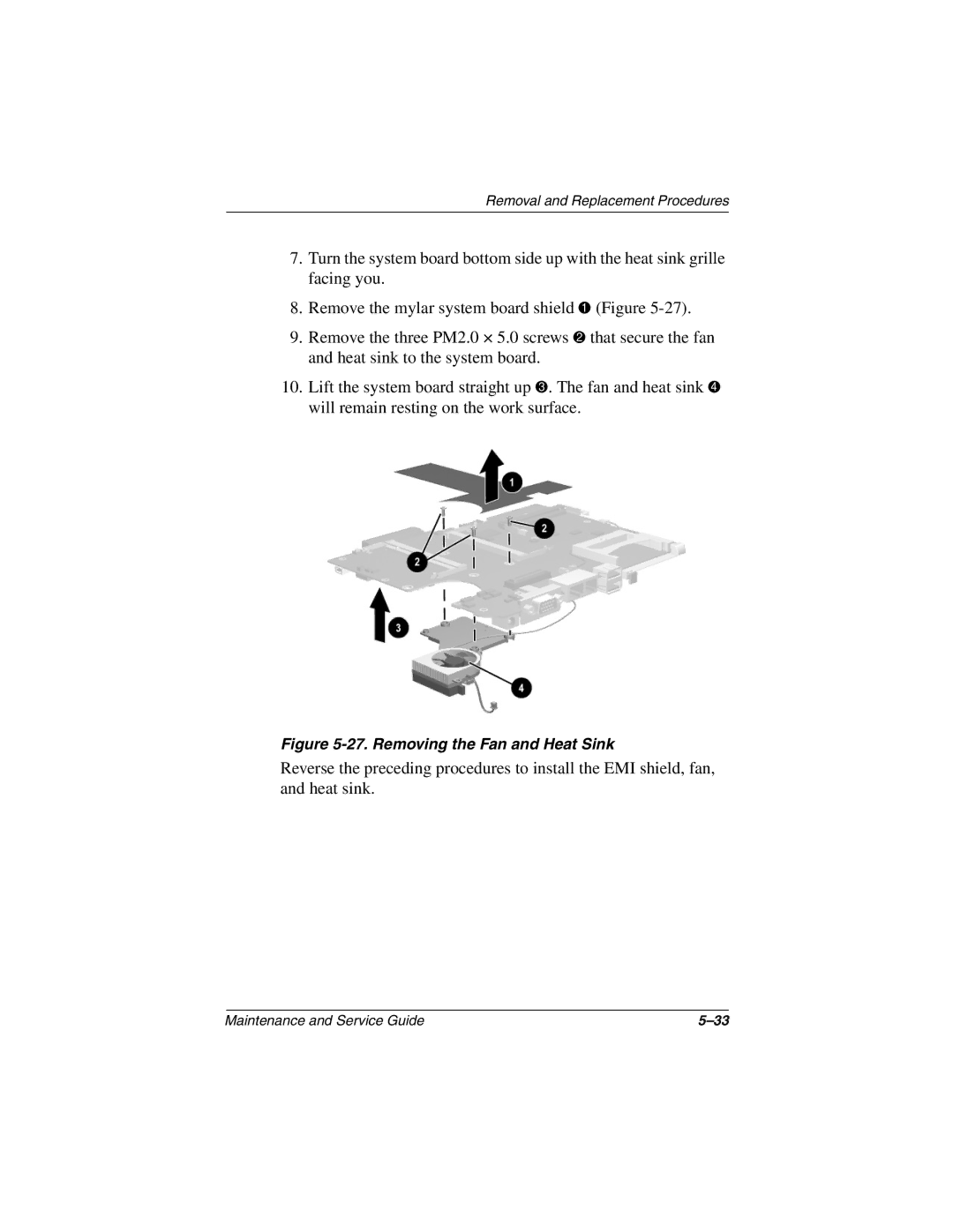 Compaq TC1000 manual Removing the Fan and Heat Sink 