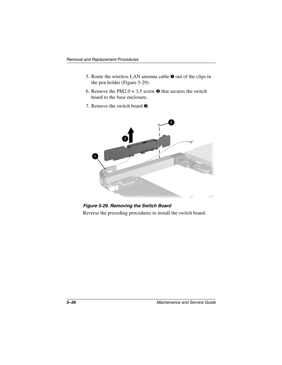 Compaq TC1000 manual Reverse the preceding procedures to install the switch board 