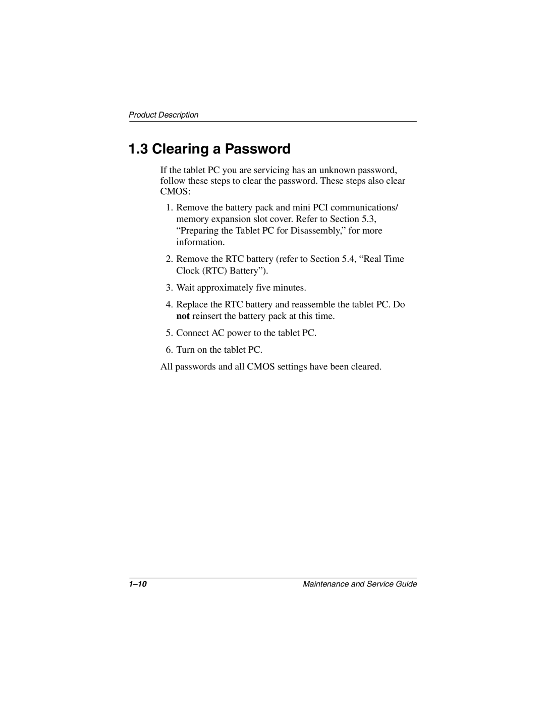 Compaq TC1000 manual Clearing a Password 