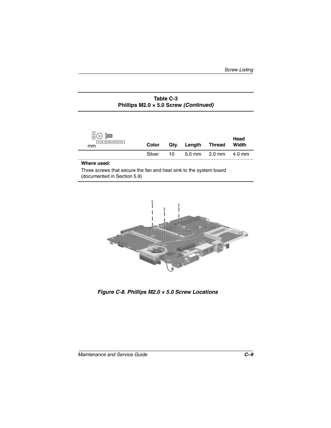 Compaq TC1000 manual Figure C-8. Phillips M2.0 × 5.0 Screw Locations 