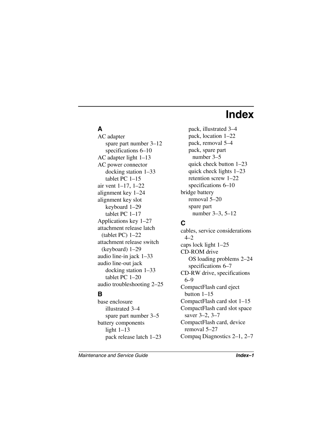 Compaq TC1000 manual Index 