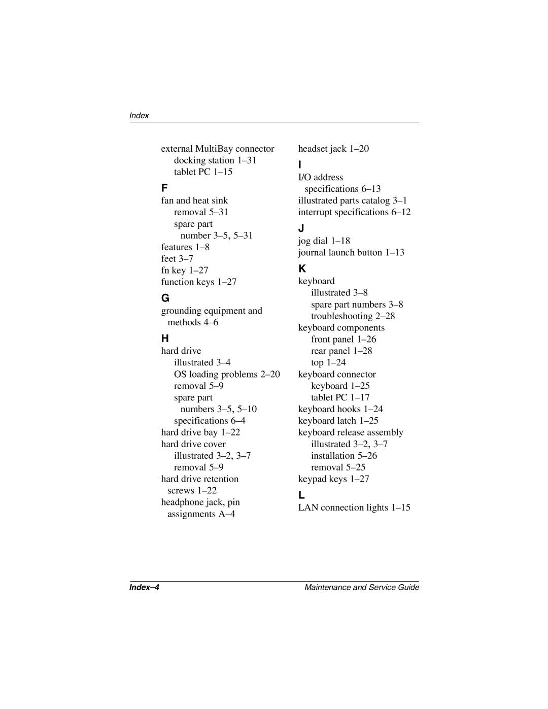 Compaq TC1000 manual Index-4 