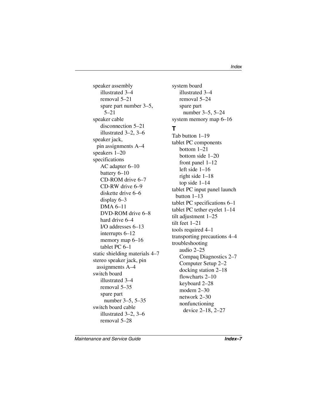 Compaq TC1000 manual Index-7 