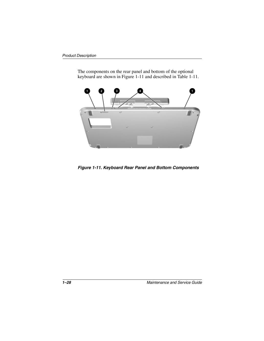 Compaq TC1000 manual Keyboard Rear Panel and Bottom Components 