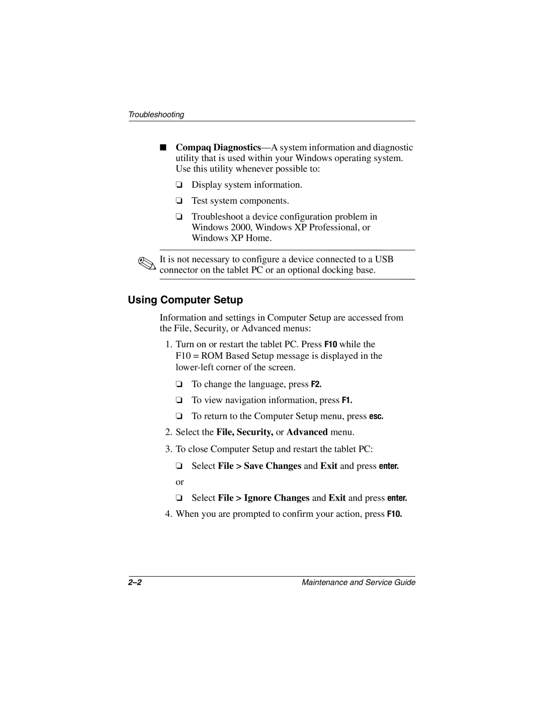 Compaq TC1000 manual Using Computer Setup 