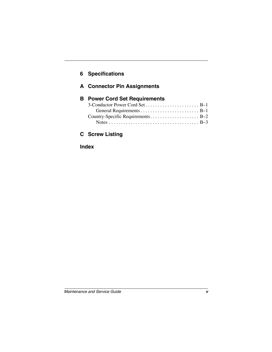 Compaq TC1000 manual Screw Listing Index 