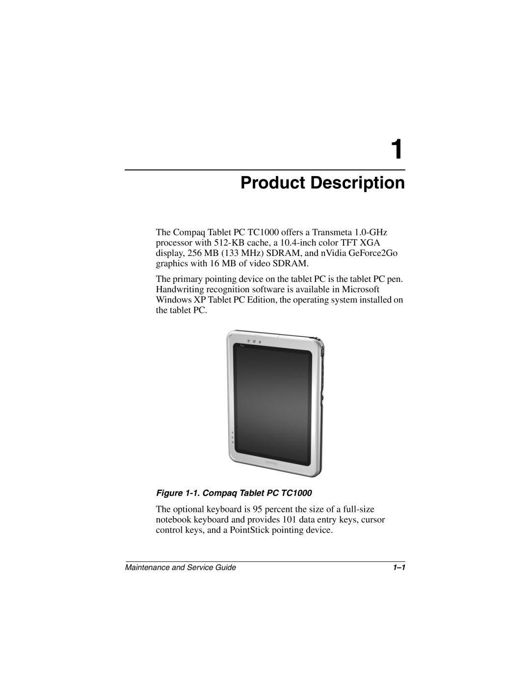 Compaq TC1000 manual Product Description 