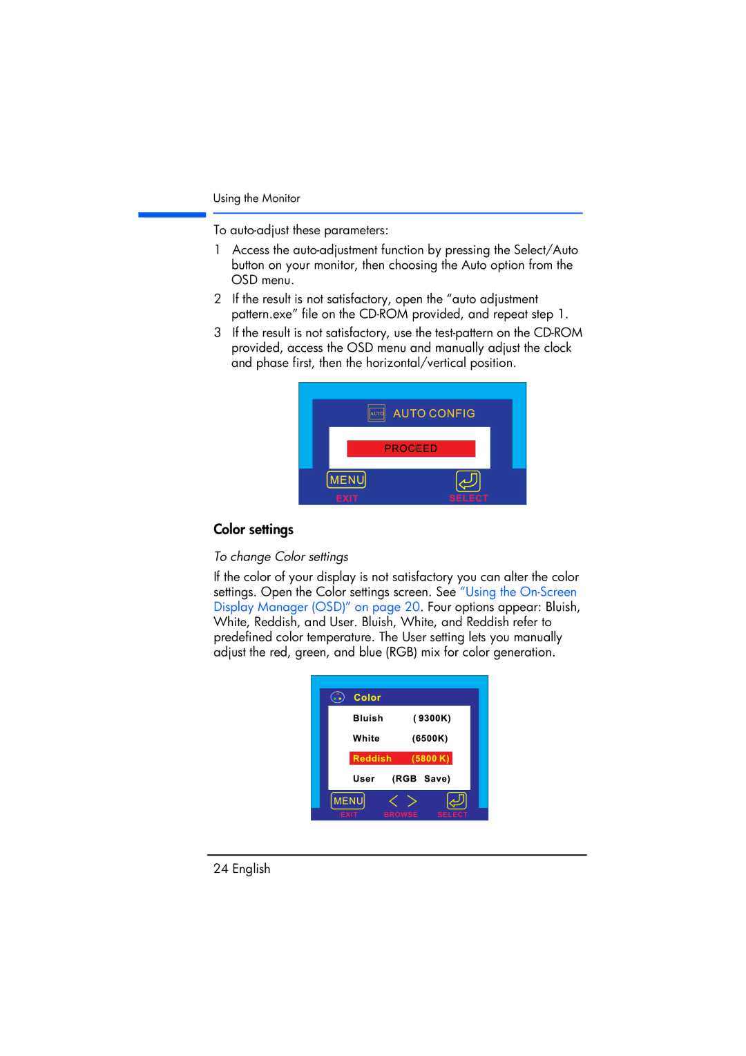 Compaq TFT1720 manual To change Color settings 