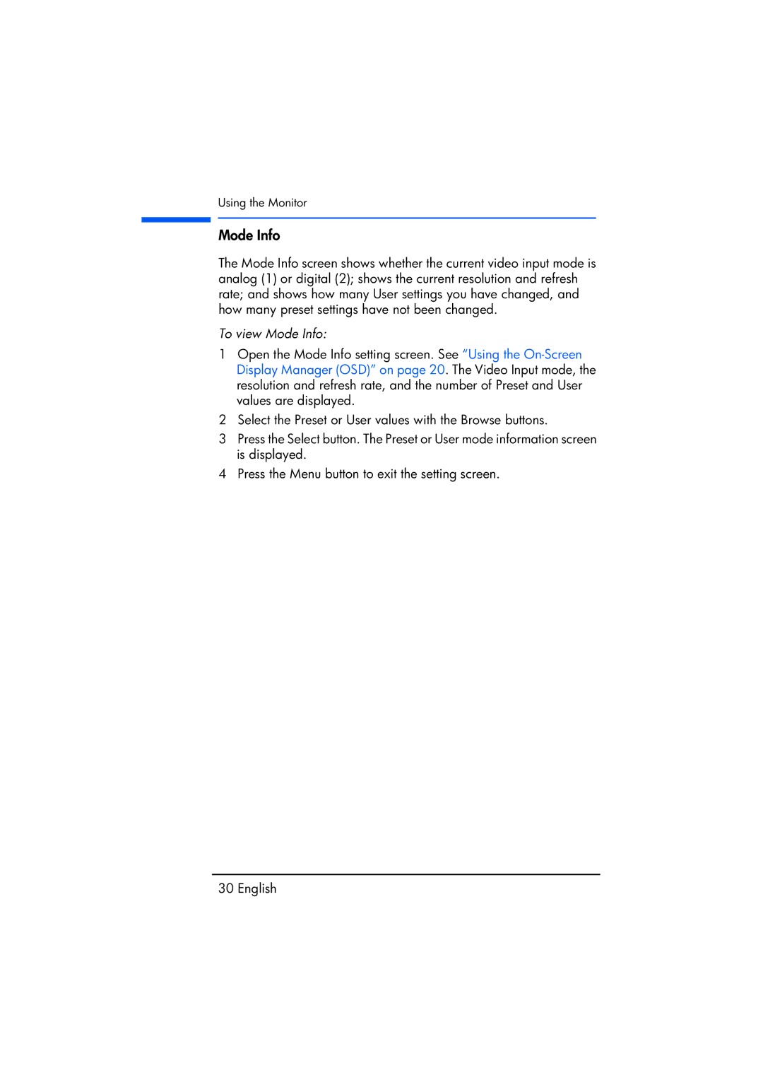 Compaq TFT1720 manual To view Mode Info 