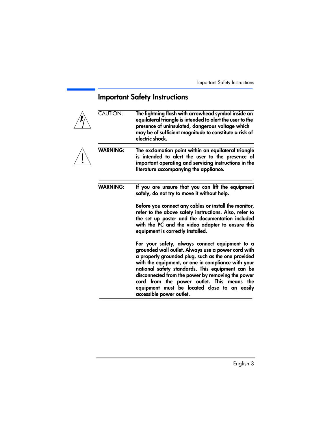 Compaq TFT1720 manual Important Safety Instructions 