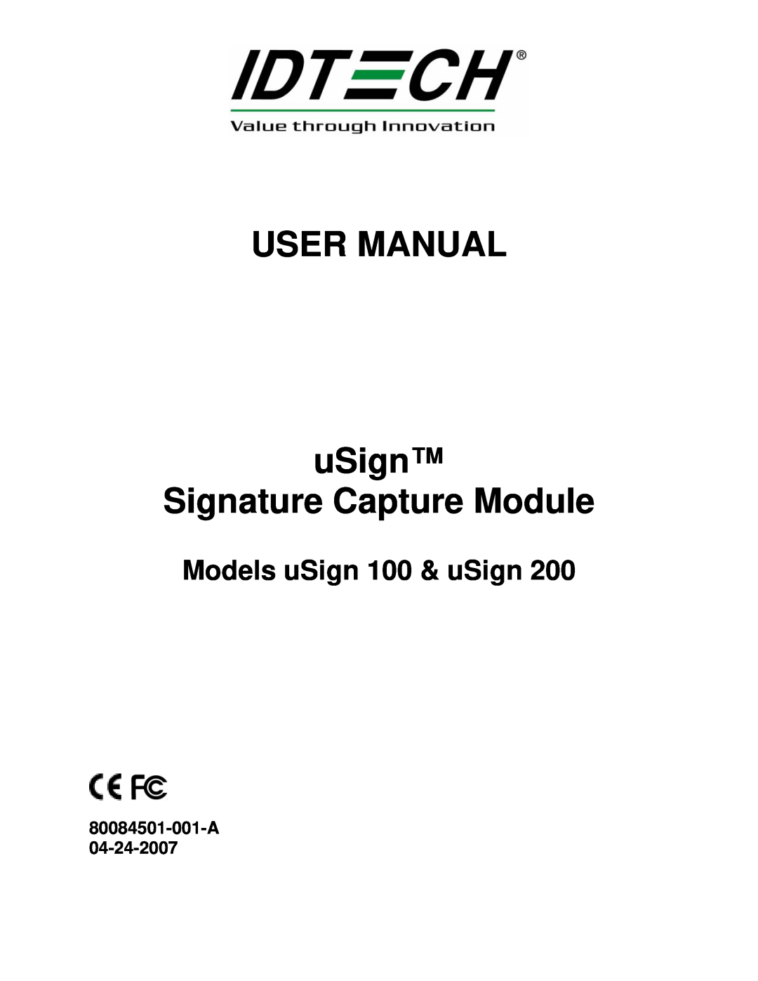 Compaq uSign 100, uSign 200 user manual 80084501-001-A 04-24-2007, USER MANUAL uSign Signature Capture Module 