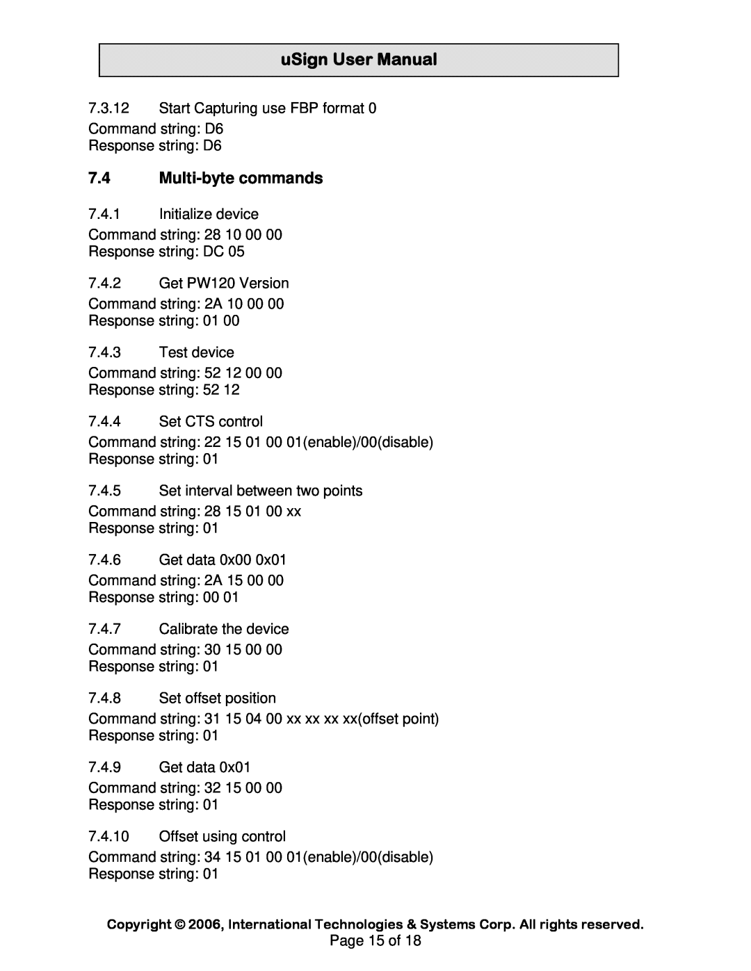 Compaq uSign 100, uSign 200 user manual Multi-byte commands, uSignUserManual 