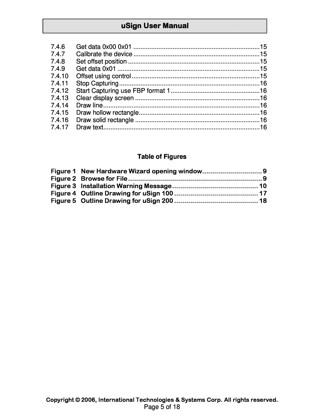 Compaq uSign 100, uSign 200 user manual Table of Figures, New Hardware Wizard opening window, uSign User Manual 