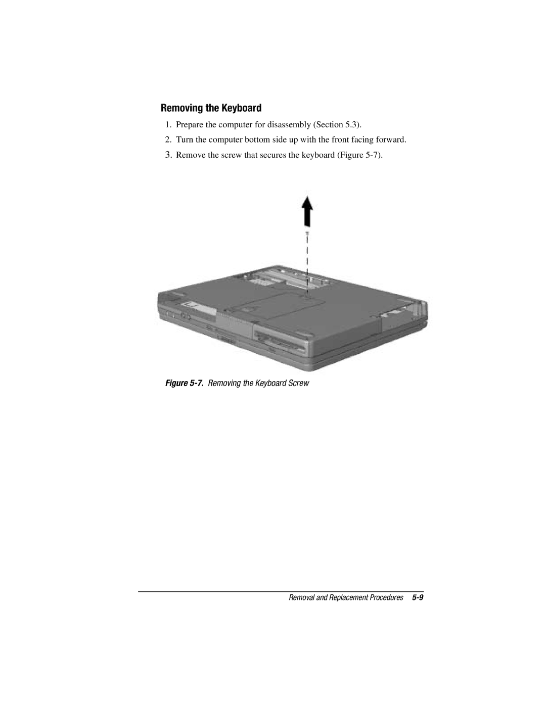 Compaq E500S, V300 manual Removing the Keyboard Screw 