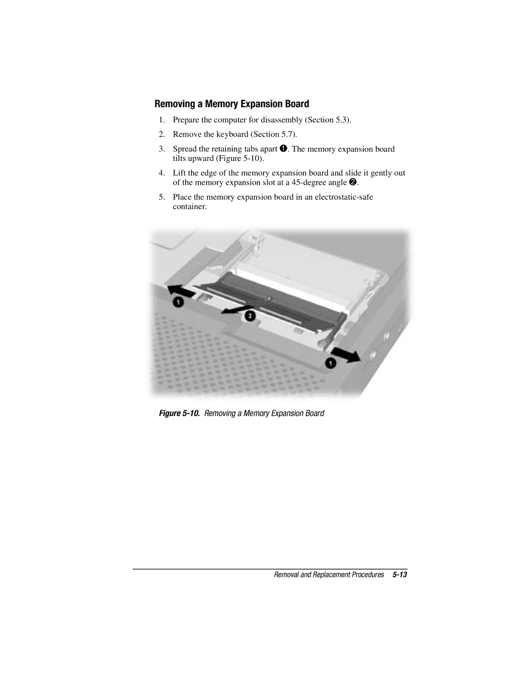 Compaq E500S, V300 manual Removing a Memory Expansion Board 