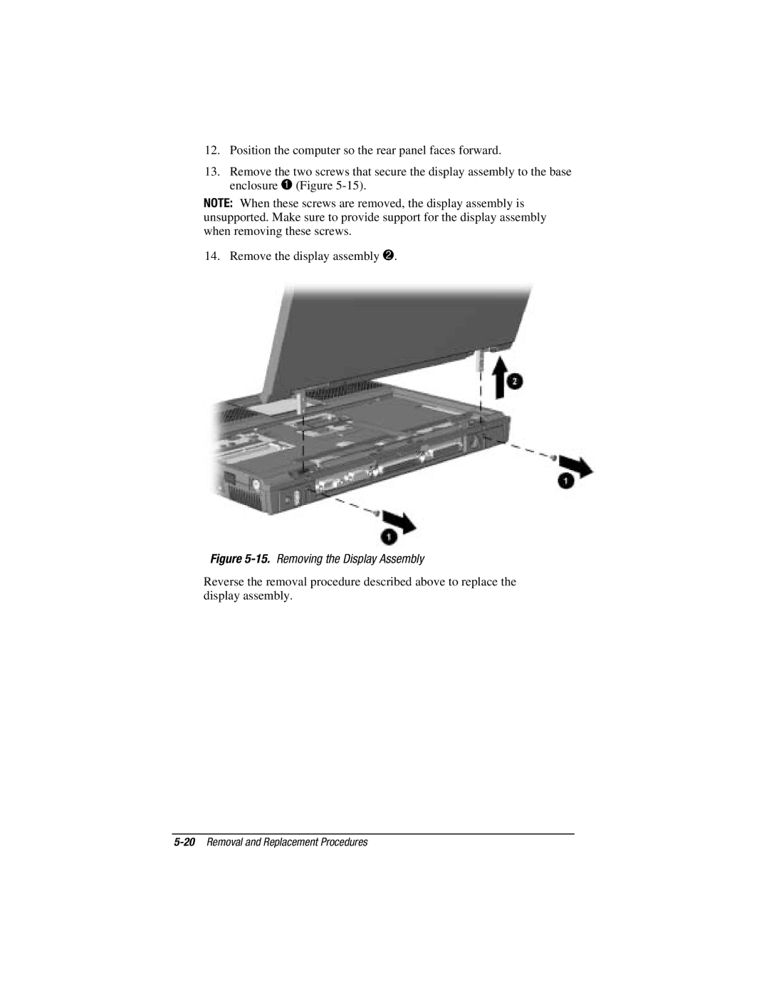 Compaq V300, E500S manual Removing the Display Assembly 