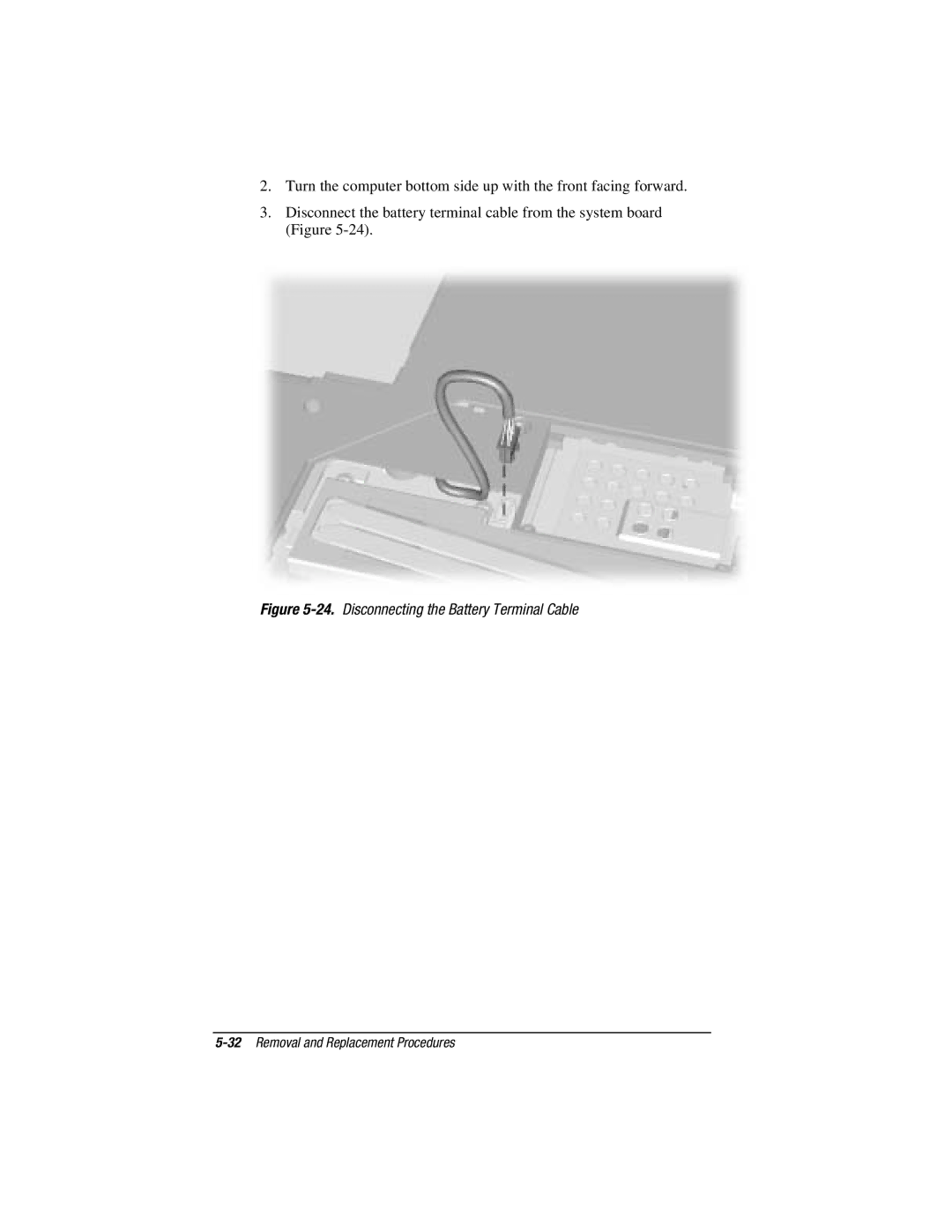 Compaq V300, E500S manual Disconnecting the Battery Terminal Cable 