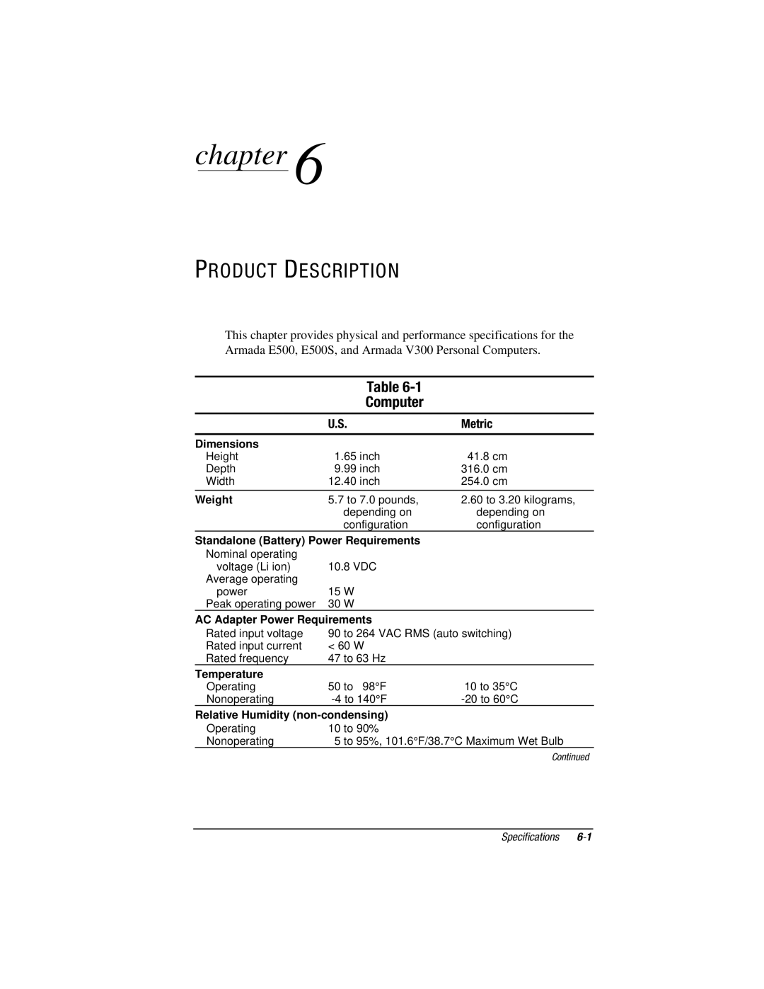 Compaq E500S, V300 manual Computer, Metric 