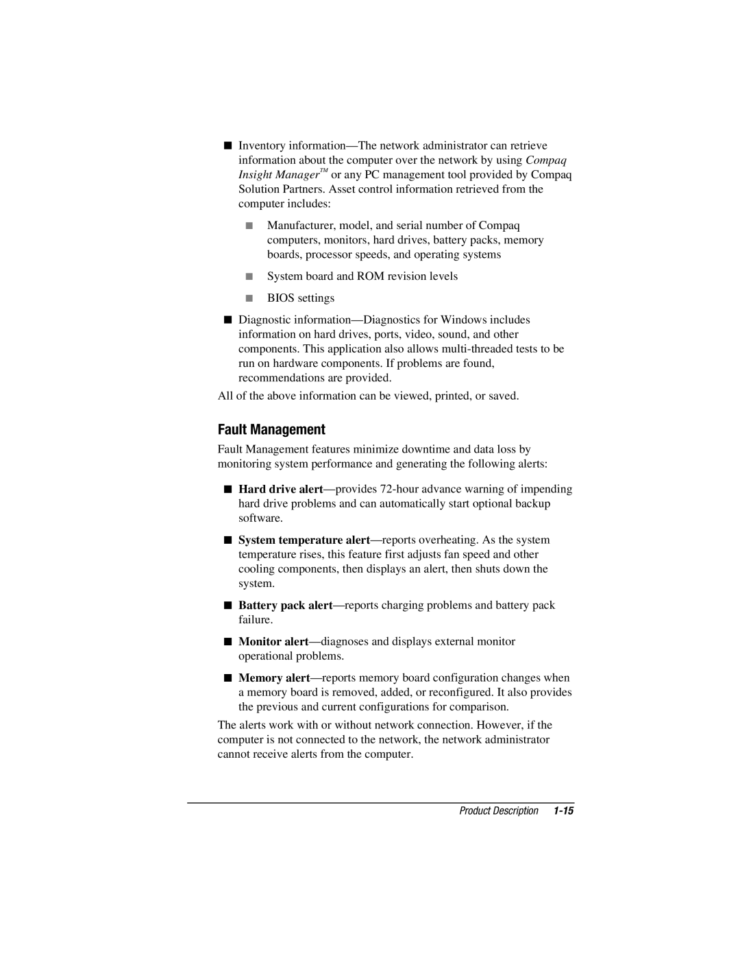 Compaq V300, E500S manual Fault Management 