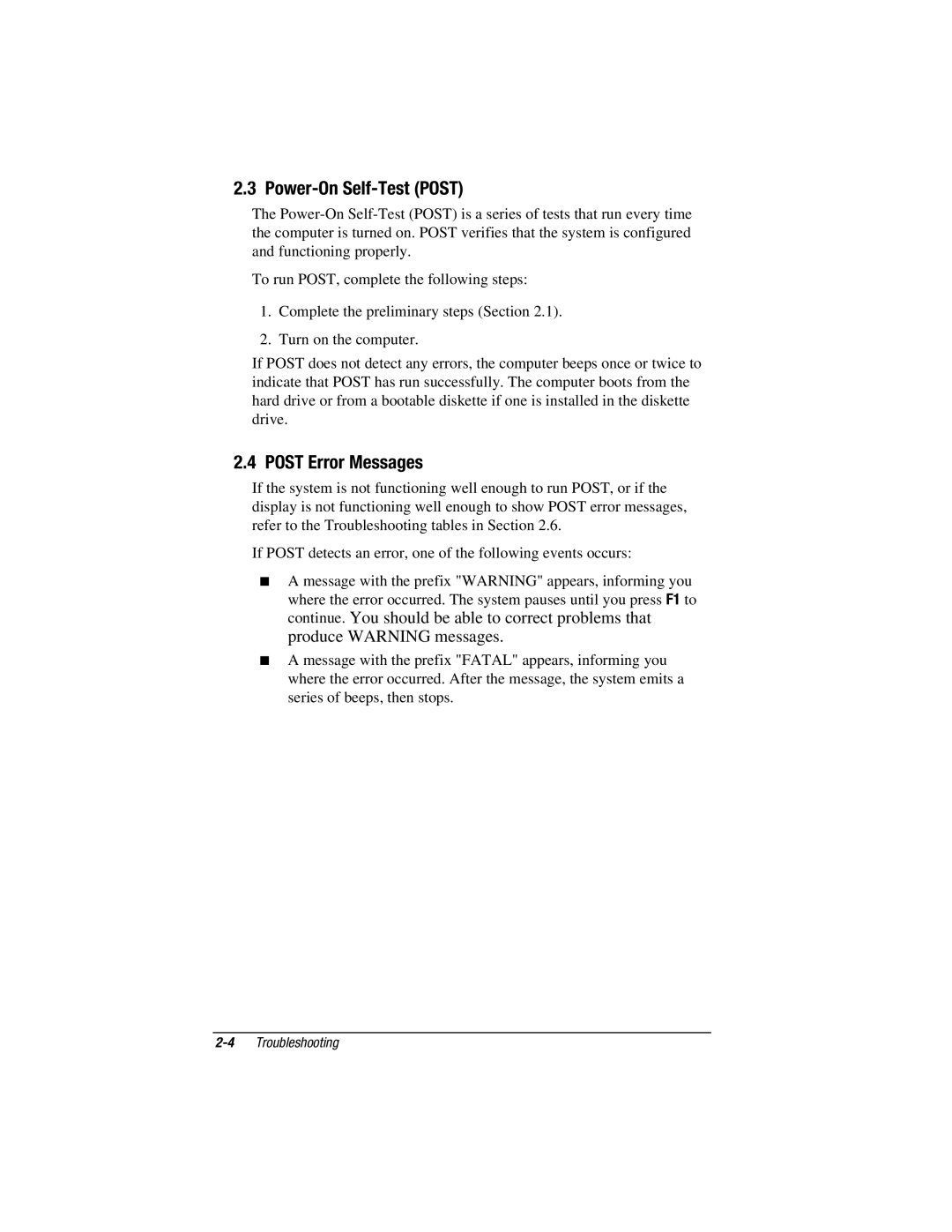 Compaq V300, E500S manual Power-On Self-Test Post, Post Error Messages 