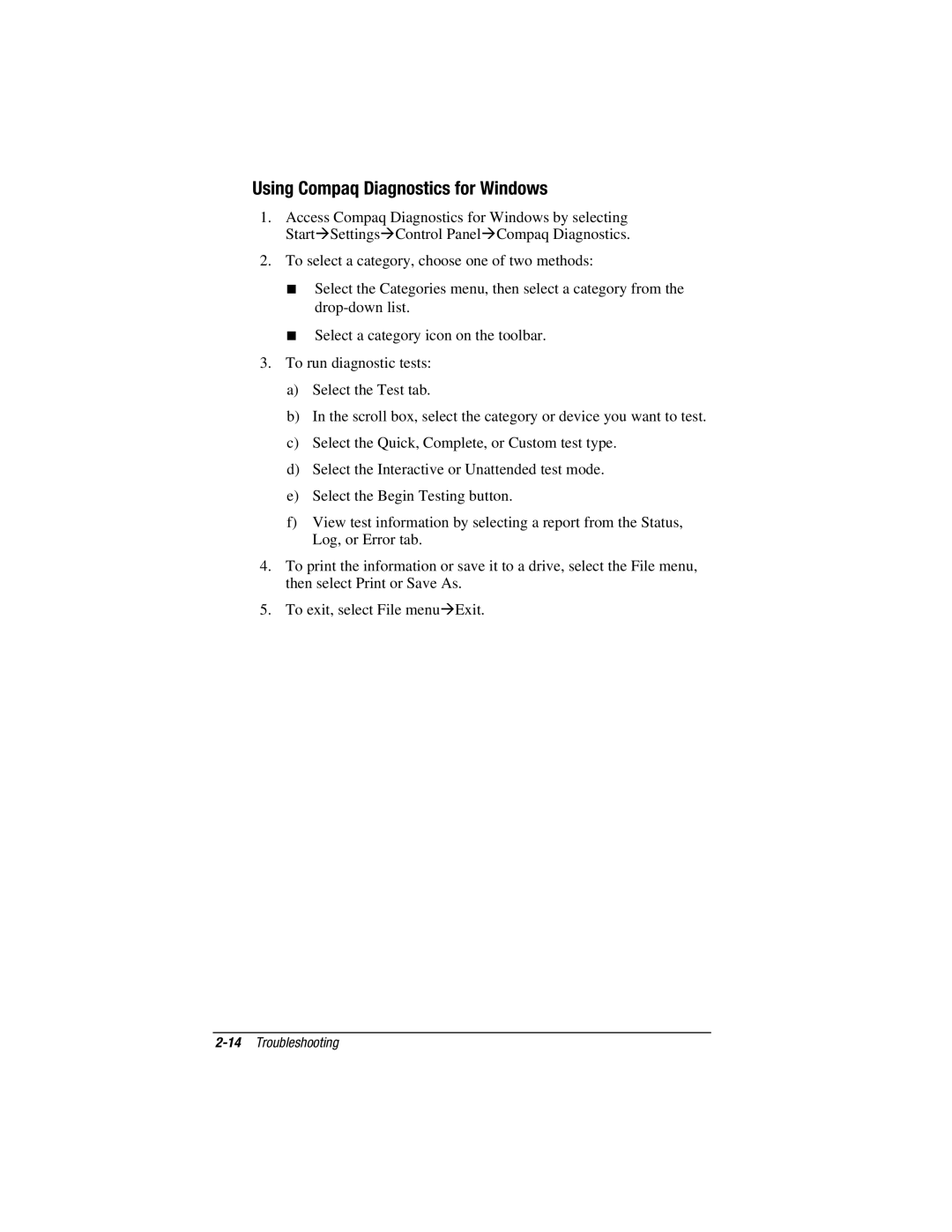 Compaq V300, E500S manual Using Compaq Diagnostics for Windows 