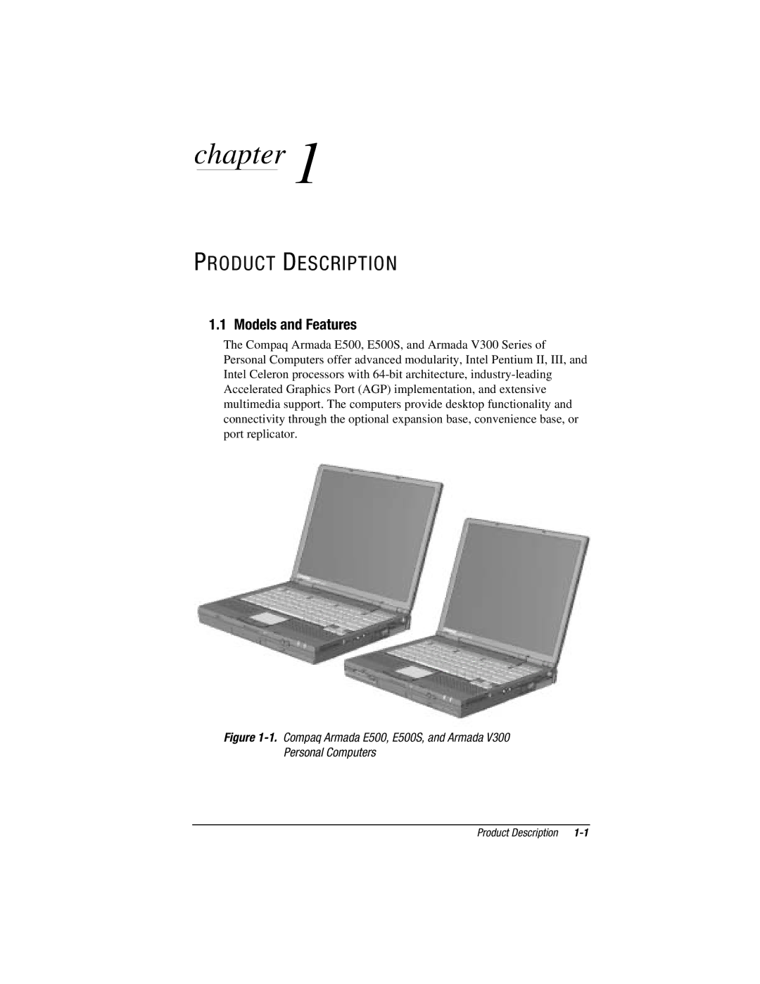 Compaq V300, E500S manual Chapter, Models and Features 