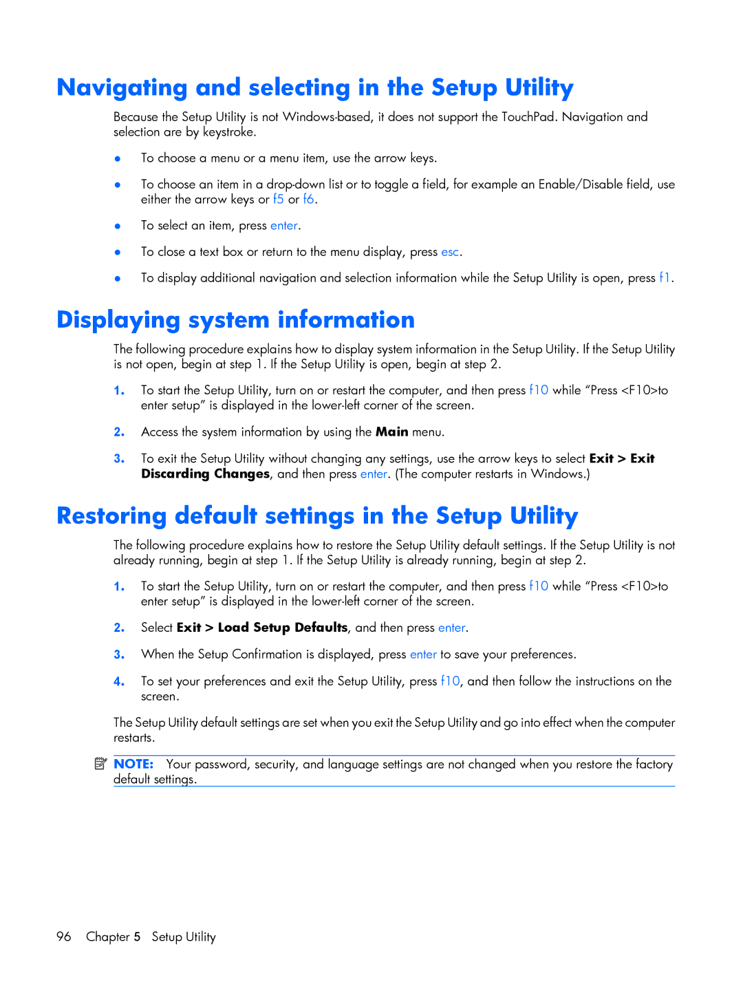 Compaq V3500 manual Navigating and selecting in the Setup Utility, Displaying system information 