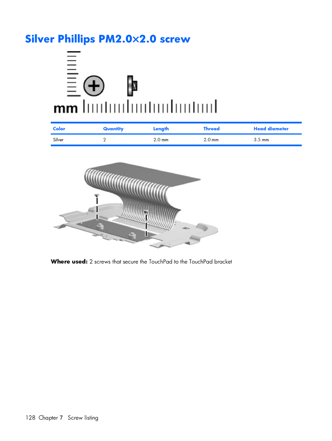 Compaq V3500 manual Silver Phillips PM2.0×2.0 screw 