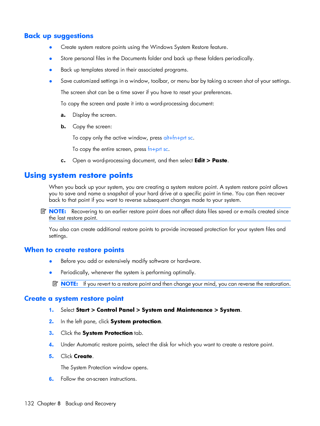 Compaq V3500 manual Using system restore points, Back up suggestions 