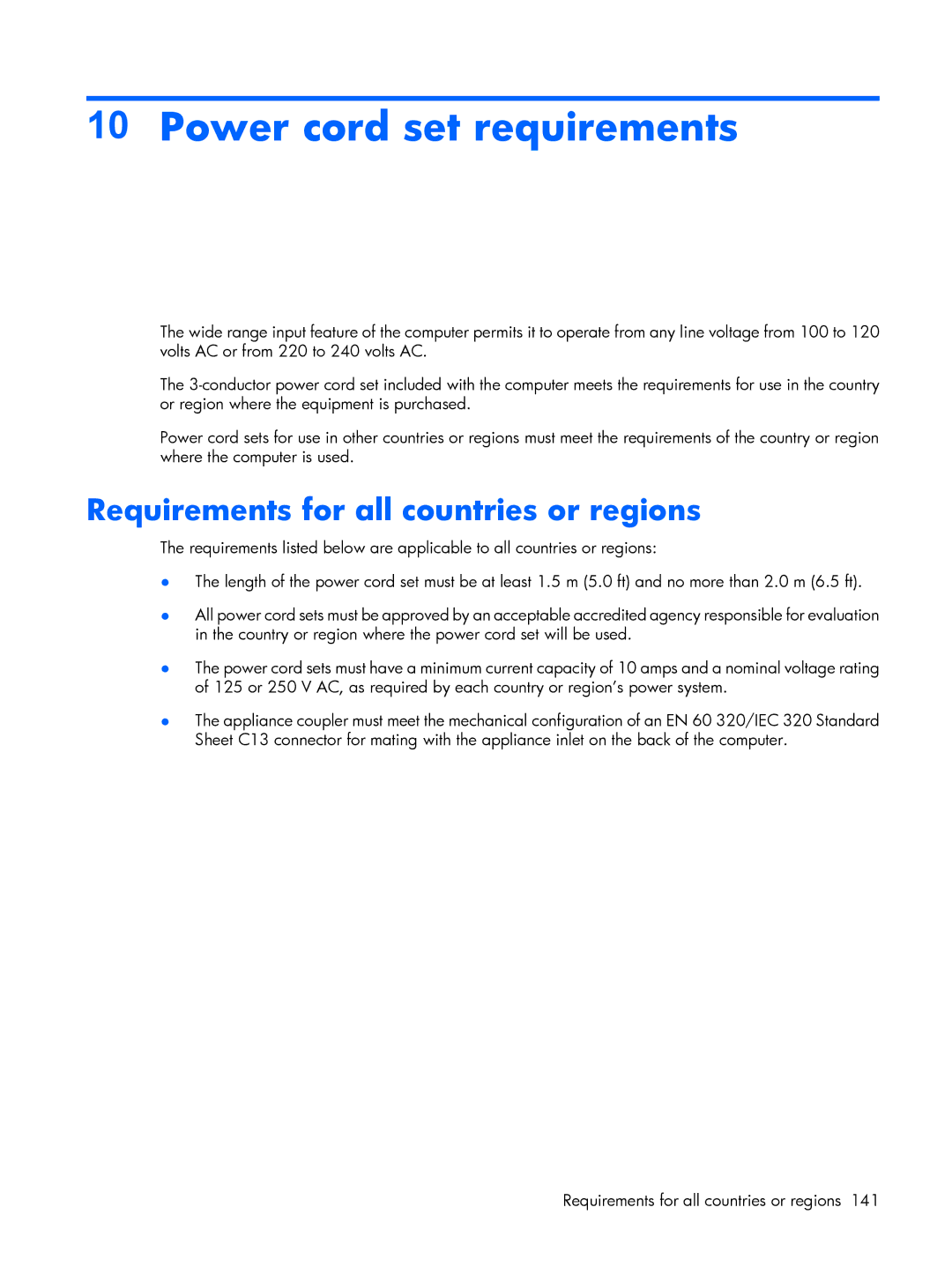 Compaq V3500 manual Power cord set requirements, Requirements for all countries or regions 