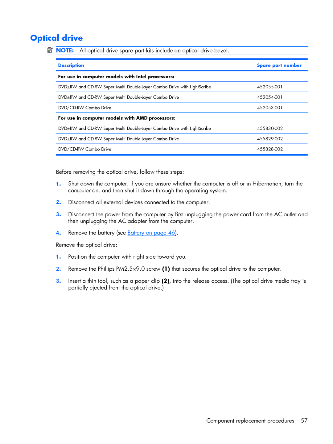 Compaq V3500 manual Optical drive 